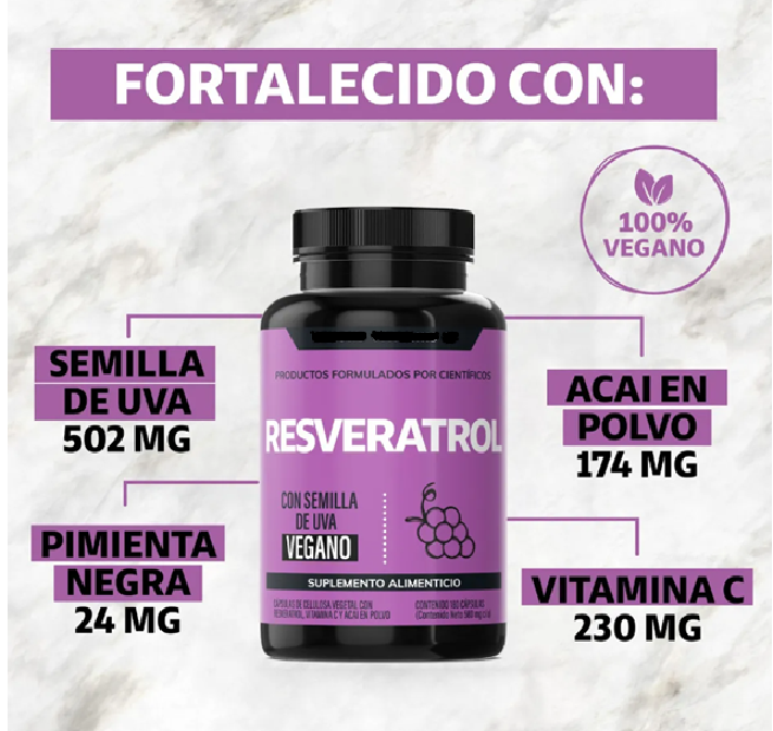 Suplemento Resveratrol 180 Capsulas
